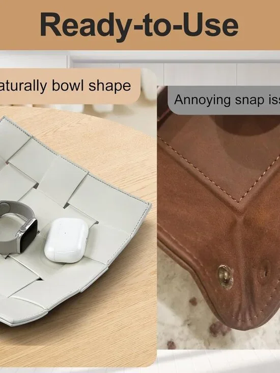 Valet Tray for Men and Women PU Leather Key Holder Bowl for Entryway Table Bedsi - Picture 3 of 7